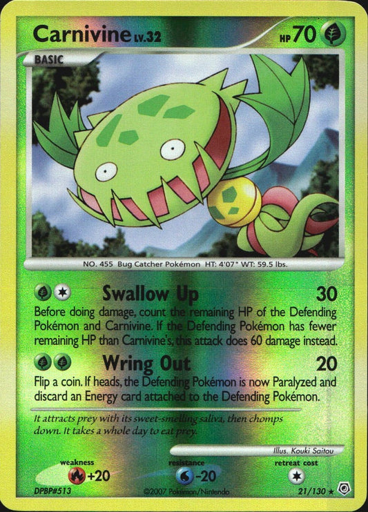 Carnivine 21/130 Rare Diamond & Pearl Pokemon Reverse Holo Near Mint