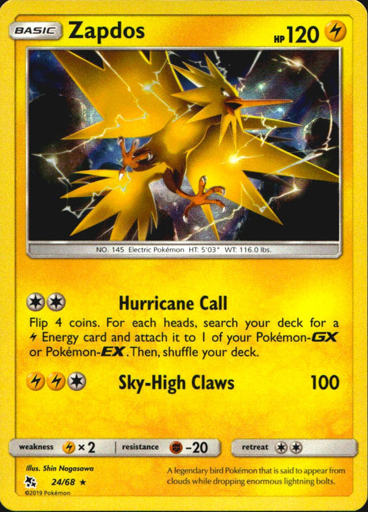 Zapdos 24/68 Holo Rare Hidden Fates Pokemon Near Mint