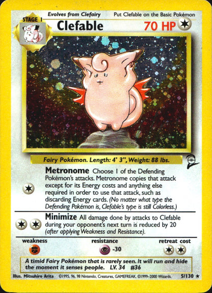 Clefable 5/130 Holo Rare Base Set 2 Pokemon Heavily Played