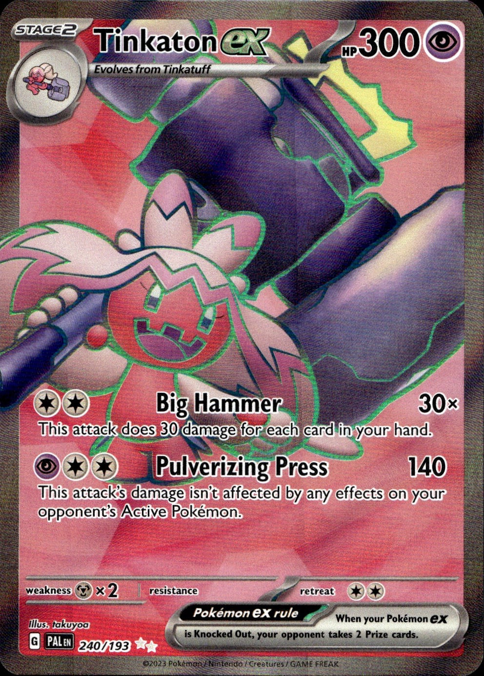Tinkaton ex 240/193 Ultra Rare Paldea Evolved Pokemon Near Mint