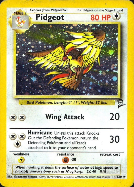 Pidgeot 14/130 Holo Rare Base Set 2 Pokemon Heavily Played