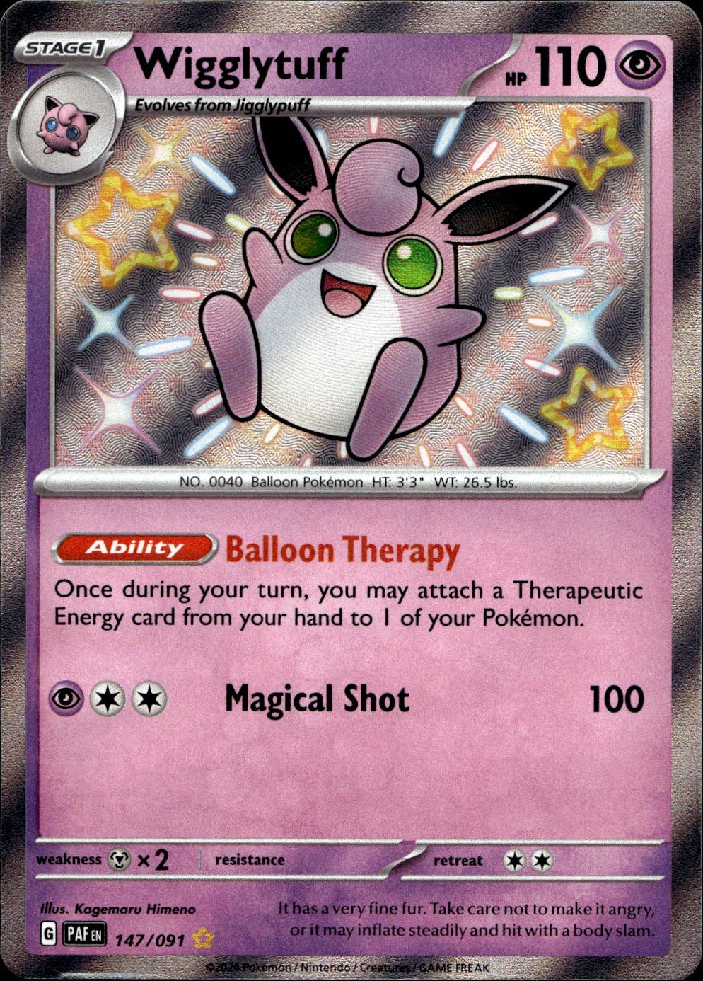 Wigglytuff 147/091 Shiny Rare Paldean Fates Pokemon Near Mint