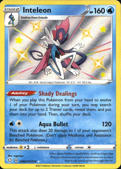 Inteleon SV027/SV122 Rare Shiny Shining Fates Shiny Vault Pokemon Near Mint