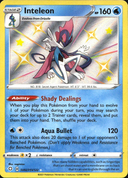 Inteleon SV027/SV122 Rare Shiny Shining Fates Shiny Vault Pokemon Near Mint