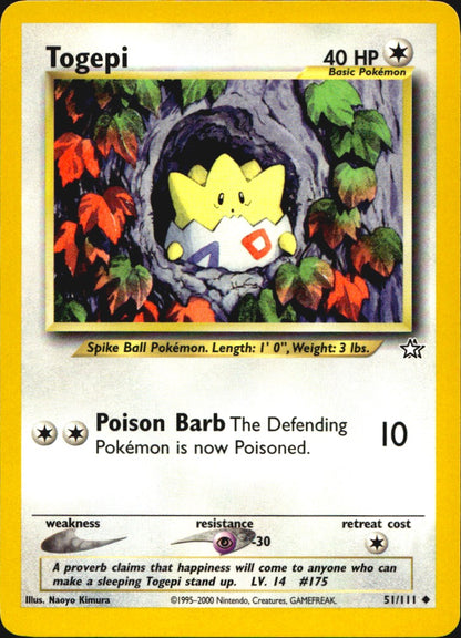 Togepi 51/111 Uncommon Neo Genesis Pokemon Near Mint