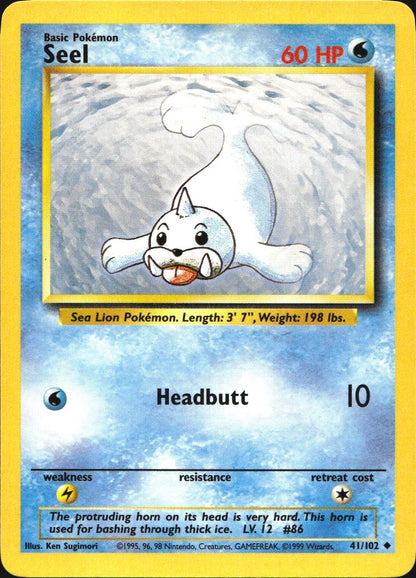 Seel 41/102 Uncommon Base Set Unlimited Pokemon Near Mint