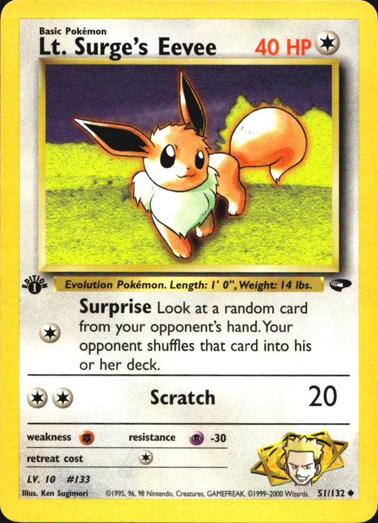 Lt. Surge's Eevee 51/132 Uncommon Gym Challenge Pokemon 1st Edition Near Mint