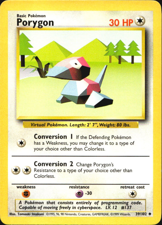 Porygon 39/102 Uncommon Base Set Unlimited Pokemon Near Mint