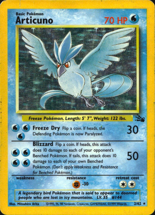 Articuno 2/62 Holo Rare Fossil Pokemon Heavily Played