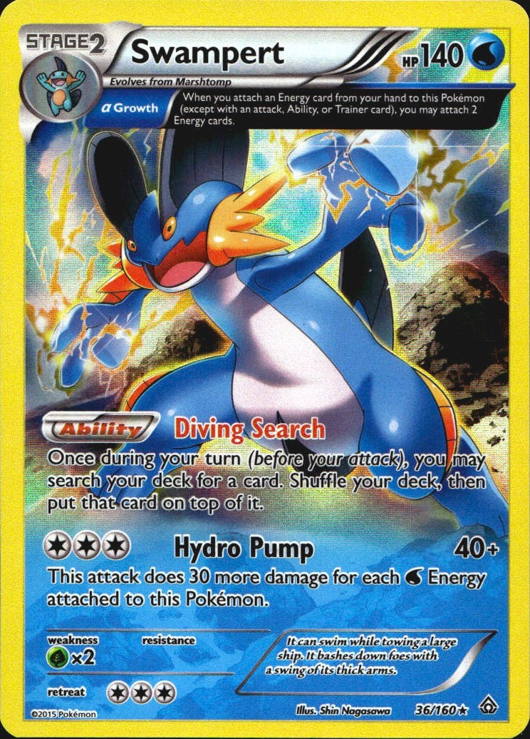 Swampert 36/160 Holo Rare Primal Clash Pokemon Near Mint