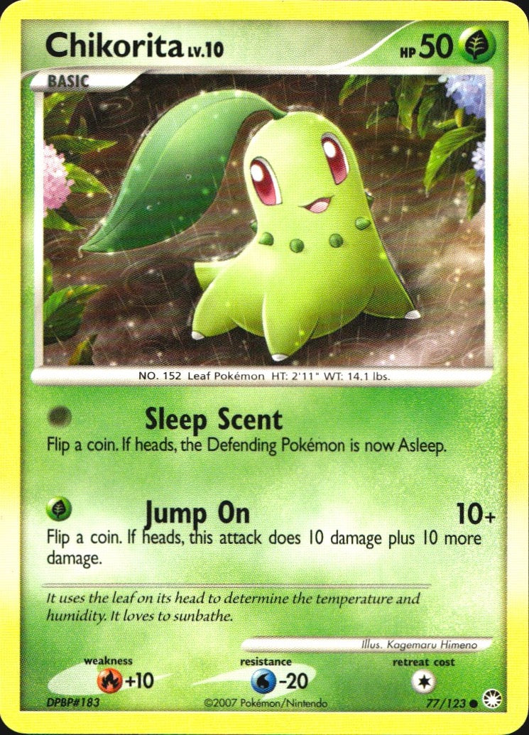 Chikorita 77/123 Common Mysterious Treasures Pokemon Near Mint
