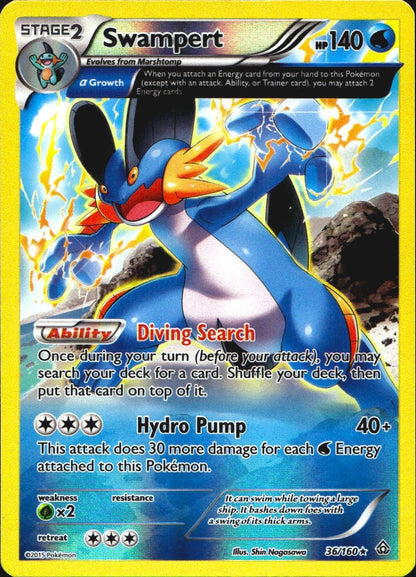 Swampert 36/160 Primal Clash Pokemon Reverse Holo Near Mint