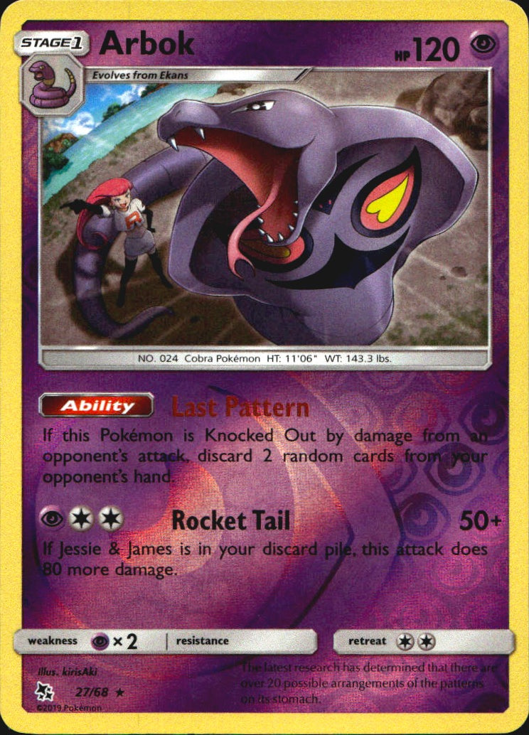 Arbok 27/68 Rare Hidden Fates Pokemon Near Mint
