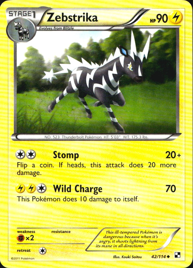 Zebstrika 42/114 Uncommon Black & White Pokemon Near Mint