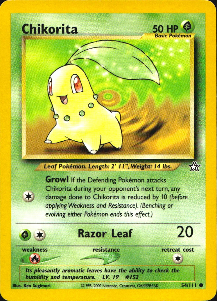 Chikorita 54/111 Common Neo Genesis Pokemon Near Mint