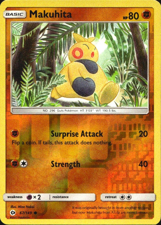 Makuhita 67/149 Common Sun & Moon Pokemon Reverse Holo Near Mint