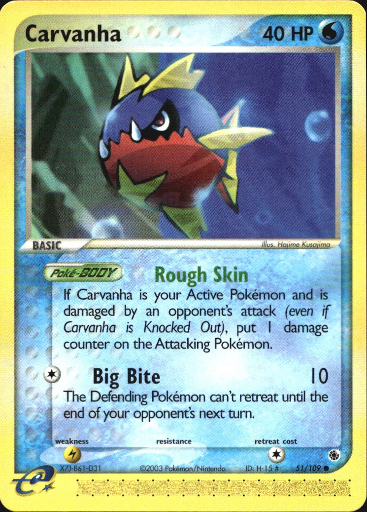 Carvanha 51/109 Common Ruby & Sapphire Pokemon Near Mint