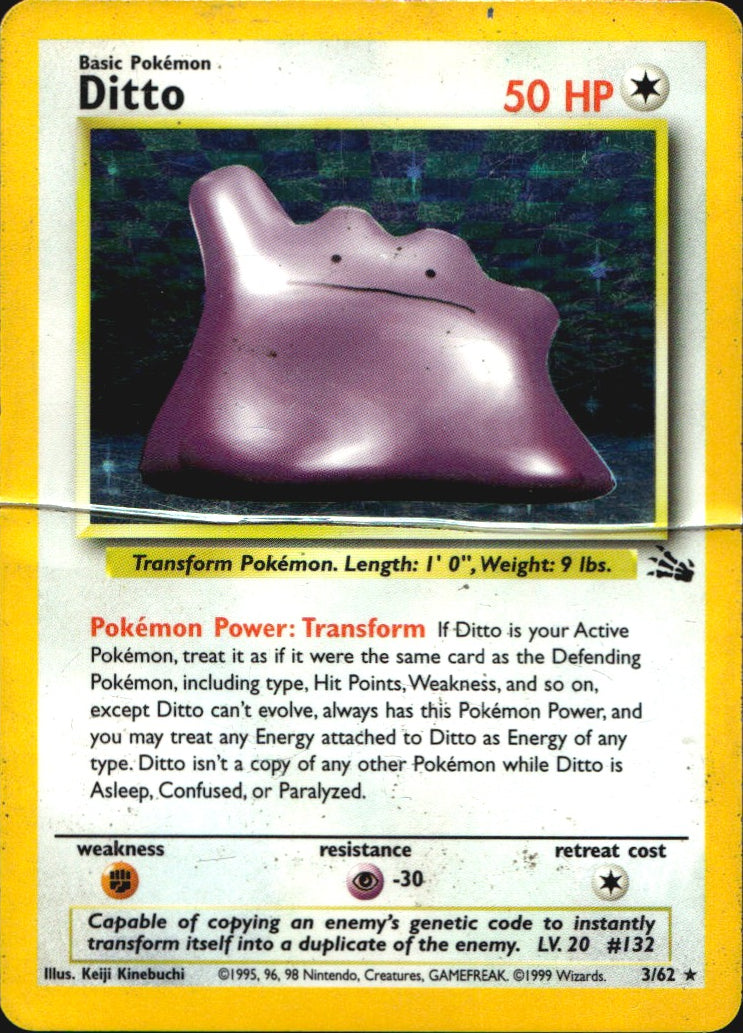 Ditto 3/62 Holo Rare Fossil Pokemon Heavily Played