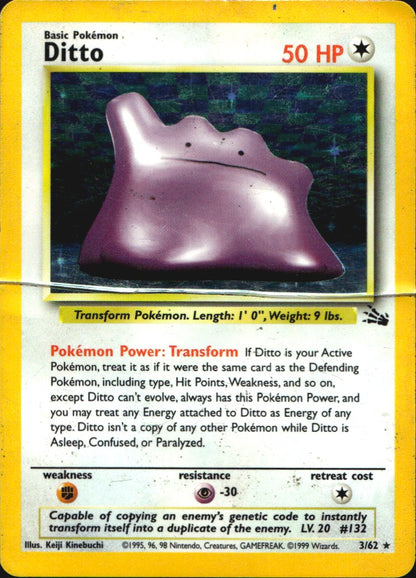 Ditto 3/62 Holo Rare Fossil Pokemon Heavily Played
