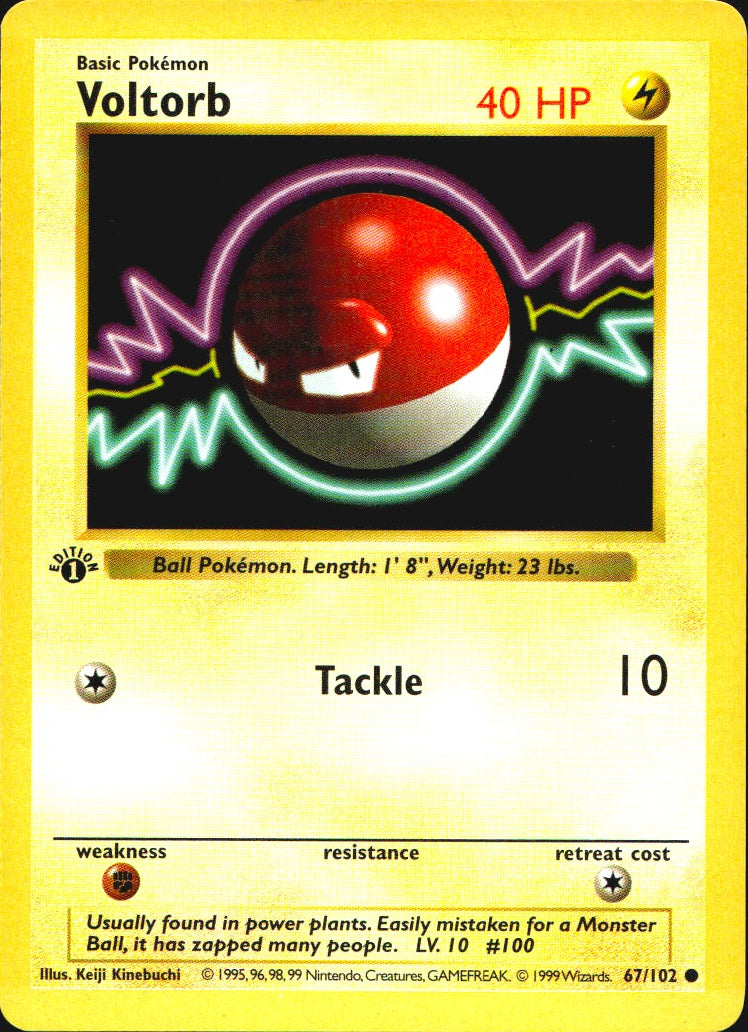 Voltorb 67/102 Common Base Set Shadowless Pokemon 1st Edition Near Mint