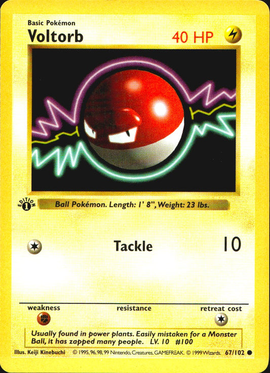 Voltorb 67/102 Common Base Set Shadowless Pokemon 1st Edition Near Mint