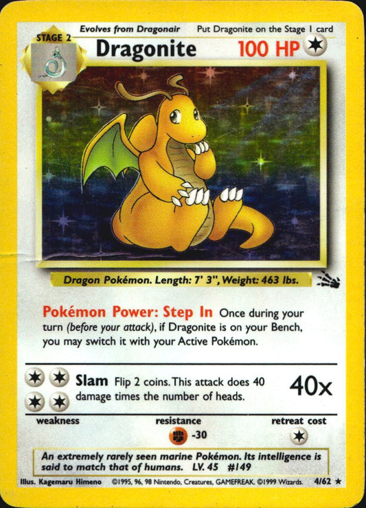 Dragonite 4/62 Holo Rare Fossil Pokemon Heavily Played