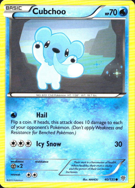 Cubchoo 40/135 Common Plasma Storm Pokemon Near Mint