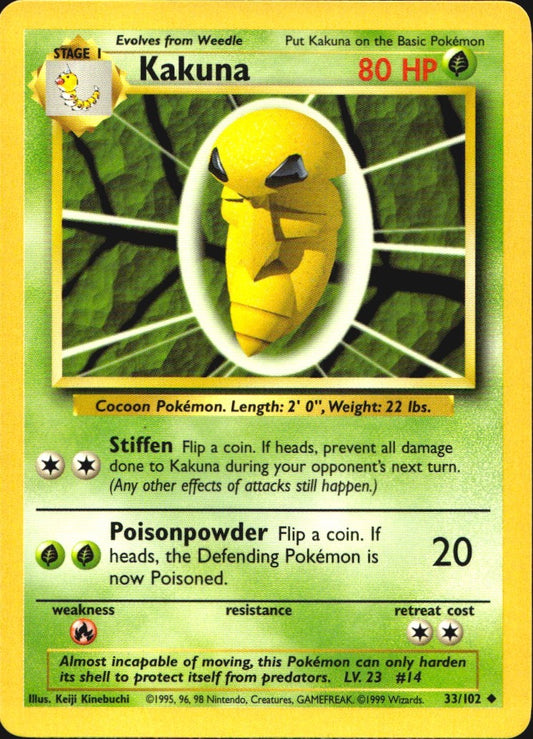 Kakuna 33/102 Uncommon Base Set Unlimited Pokemon Near Mint