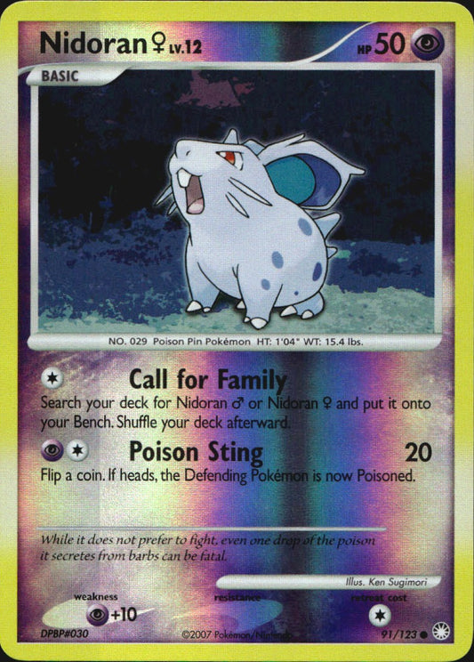 Nidoran F 91/123 Common Mysterious Treasures Pokemon Reverse Holo Near Mint