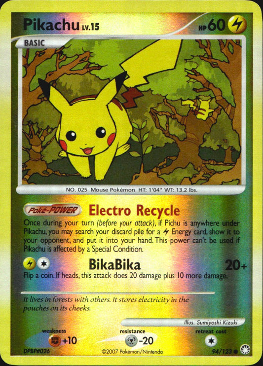 Pikachu 94/123 Common Mysterious Treasures Pokemon Reverse Holo Near Mint
