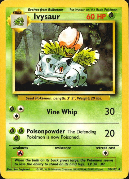 Ivysaur 30/102 Uncommon Base Set Unlimited Pokemon Near Mint