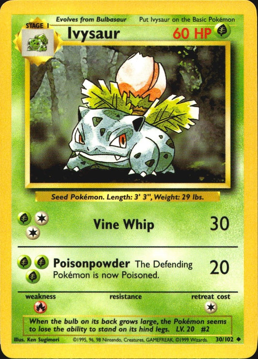 Ivysaur 30/102 Uncommon Base Set Unlimited Pokemon Near Mint