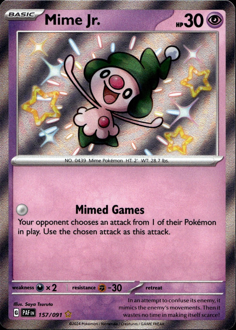 Mime Jr. 157/091 Shiny Rare Paldean Fates Pokemon Near Mint