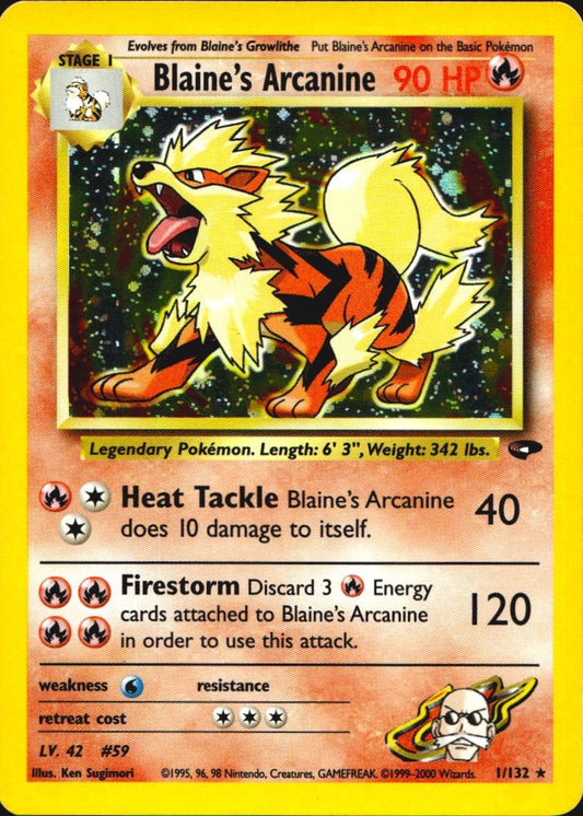 Blaine's Arcanine 1/132 Holo Rare Gym Challenge Pokemon Near Mint