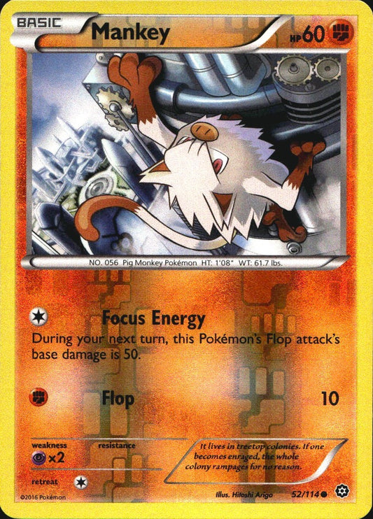 Mankey 52/114 Common Steam Siege Pokemon Reverse Holo Near Mint