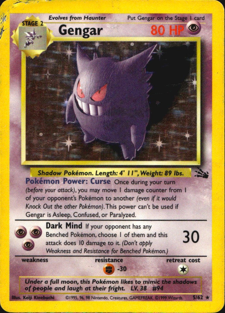 Gengar 5/62 Holo Rare Fossil Pokemon Heavily Played