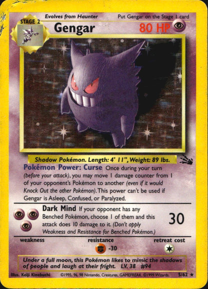 Gengar 5/62 Holo Rare Fossil Pokemon Heavily Played