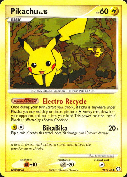 Pikachu 94/123 Common Mysterious Treasures Pokemon Near Mint