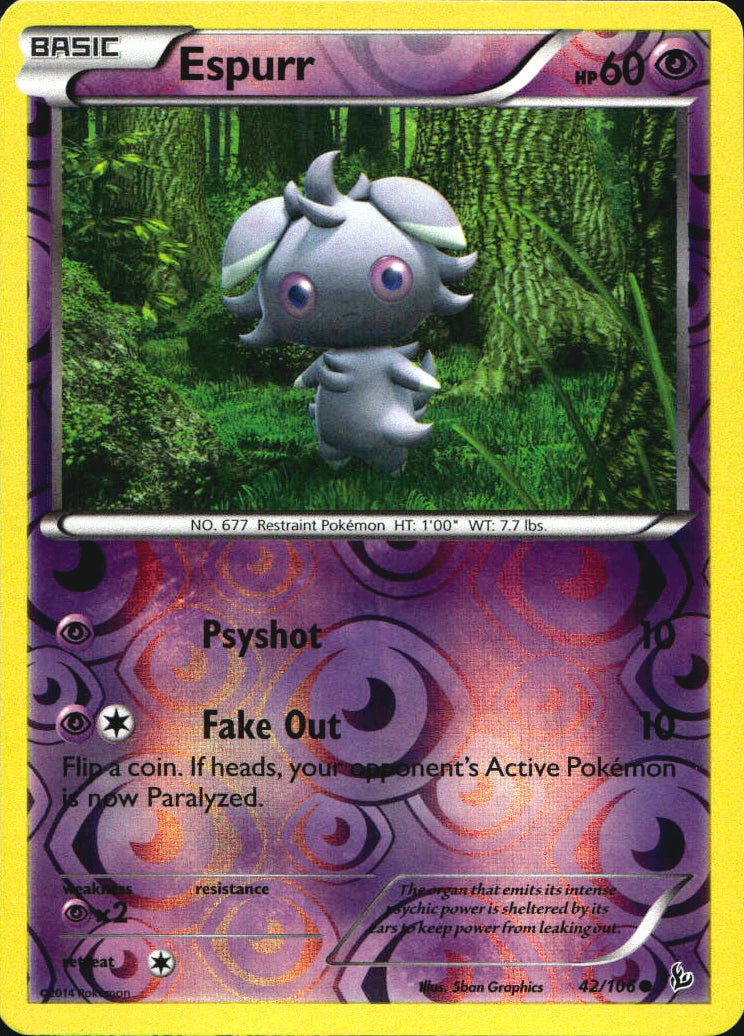 Espurr 42/106 Common Flashfire Pokemon Reverse Holo Near Mint
