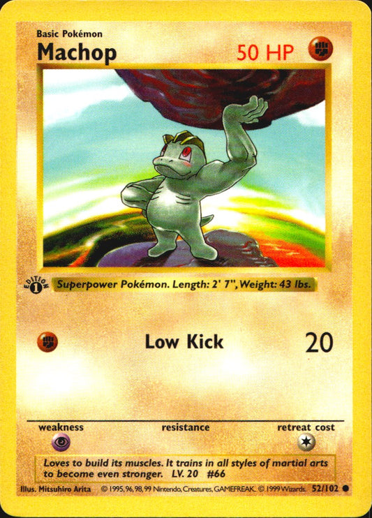 Machop 52/102 Common Base Set Shadowless Pokemon 1st Edition Lightly Played