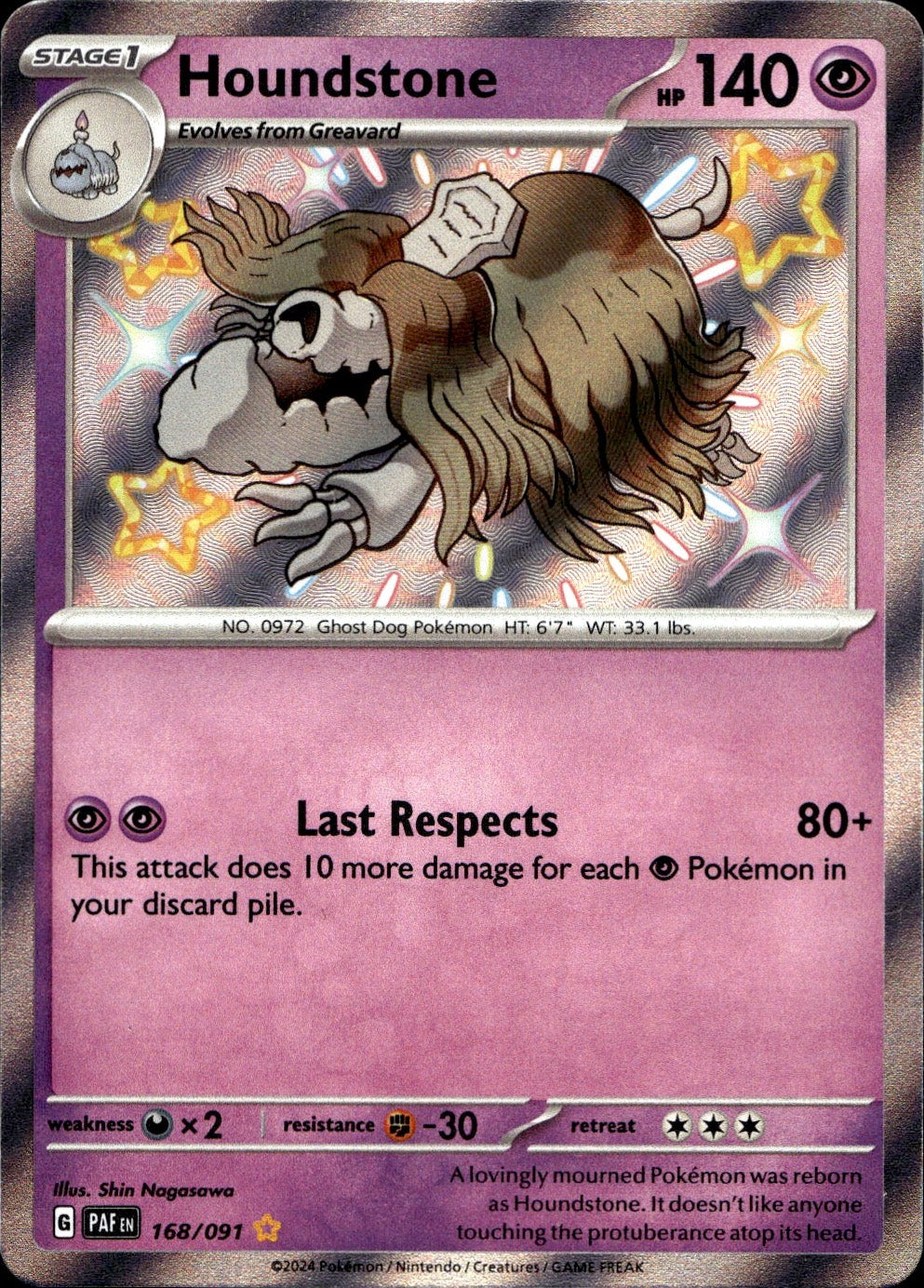 Houndstone 168/091 Shiny Rare Paldean Fates Pokemon Near Mint