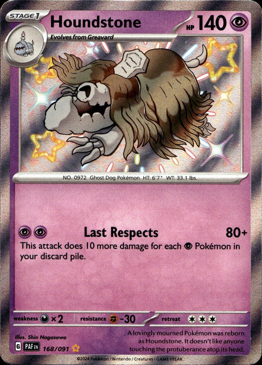 Houndstone 168/091 Shiny Rare Paldean Fates Pokemon Near Mint