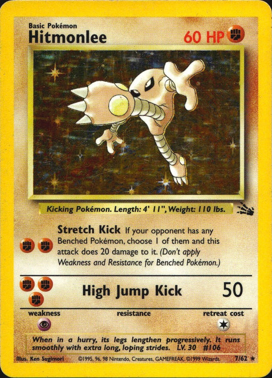 Hitmonlee 7/62 Holo Rare Fossil Pokemon Moderately Played