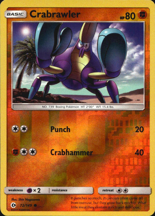 Crabrawler 72/149 Common Sun & Moon Pokemon Reverse Holo Near Mint