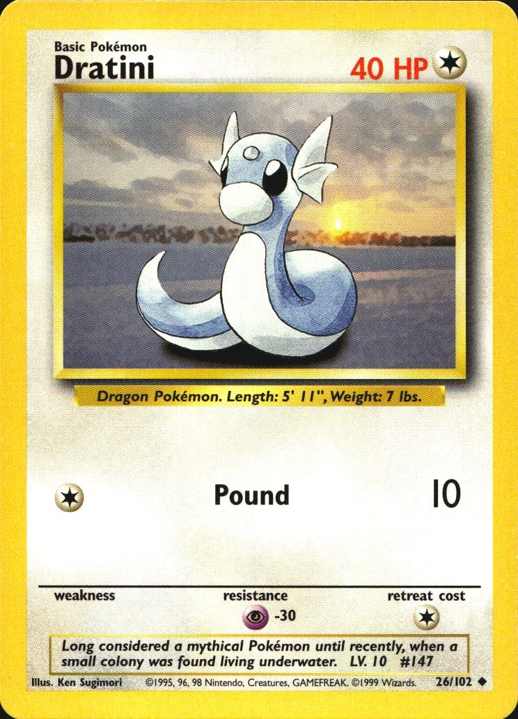 Dratini 26/102 Uncommon Base Set Unlimited Pokemon Near Mint