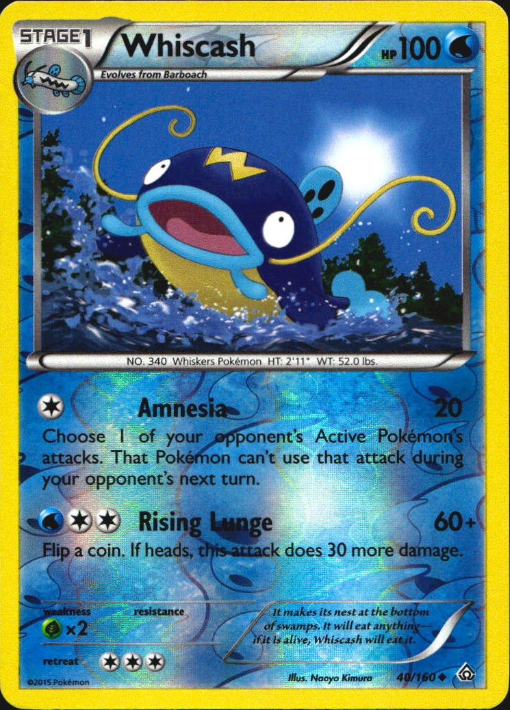 Whiscash 40/160 Uncommon Primal Clash Pokemon Reverse Holo Near Mint