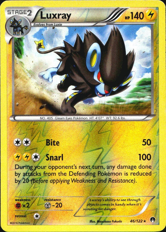 Luxray 46/122 Rare BREAKpoint Pokemon Reverse Holo Near Mint