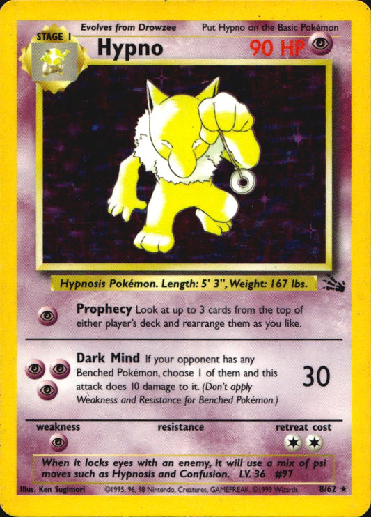 Hypno 8/62 Holo Rare Fossil Pokemon Moderately Played