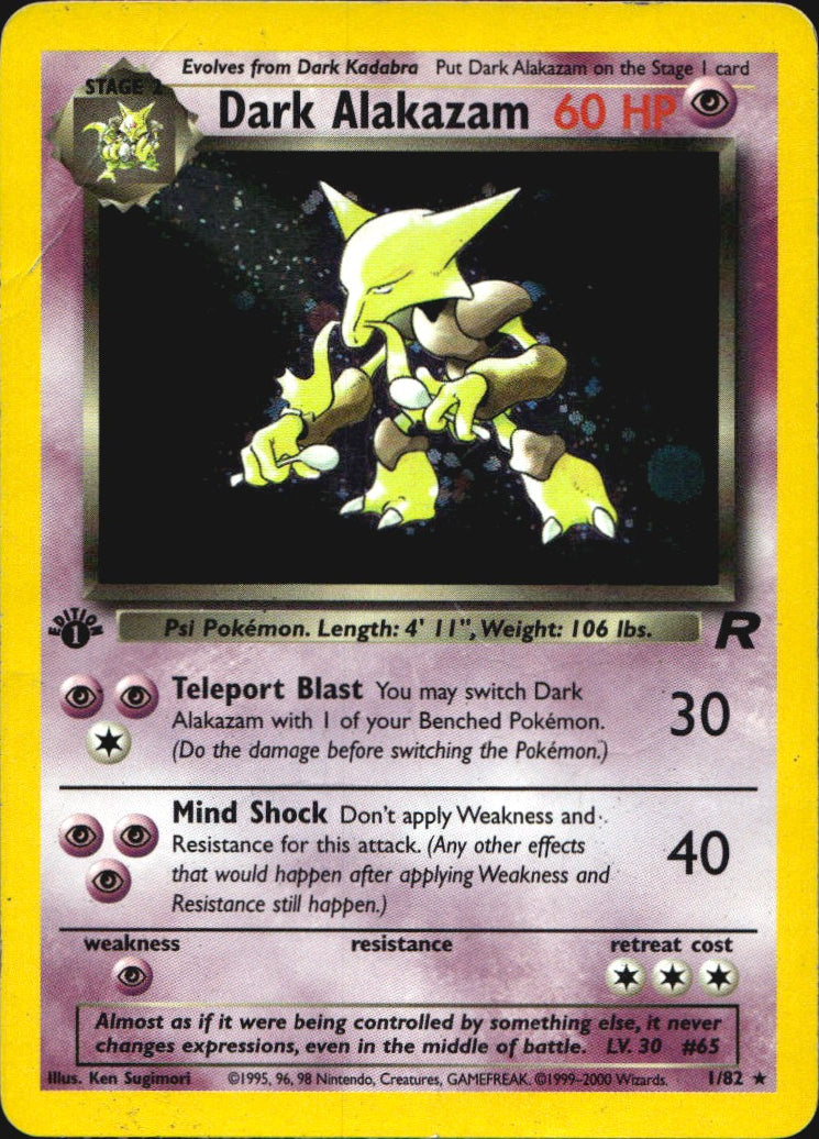 Dark Alakazam 1/82 Holo Rare Team Rocket Pokemon 1st Edition Heavily Played