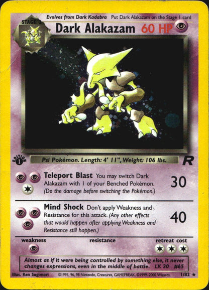Dark Alakazam 1/82 Holo Rare Team Rocket Pokemon 1st Edition Heavily Played